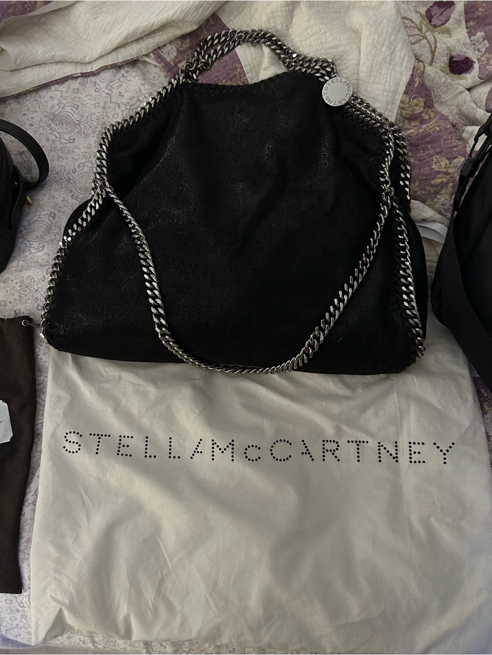 Stella McCartney Black Falabella Shoulder Tote with Silver Chain Trim